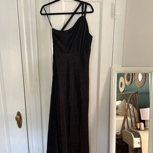 Dessy Collection Metallic Black One Shoulder Dress